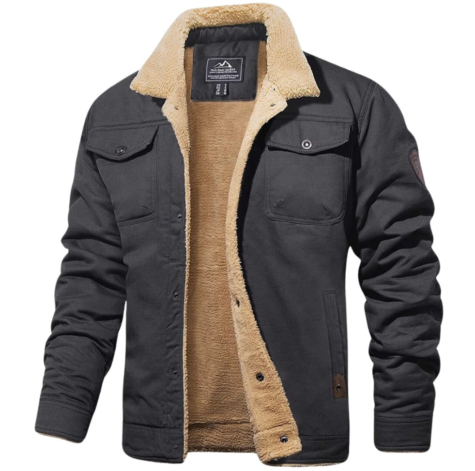 Fleecejakke Herre, Fleecejacket med Teddykrave og Trykknapper 5