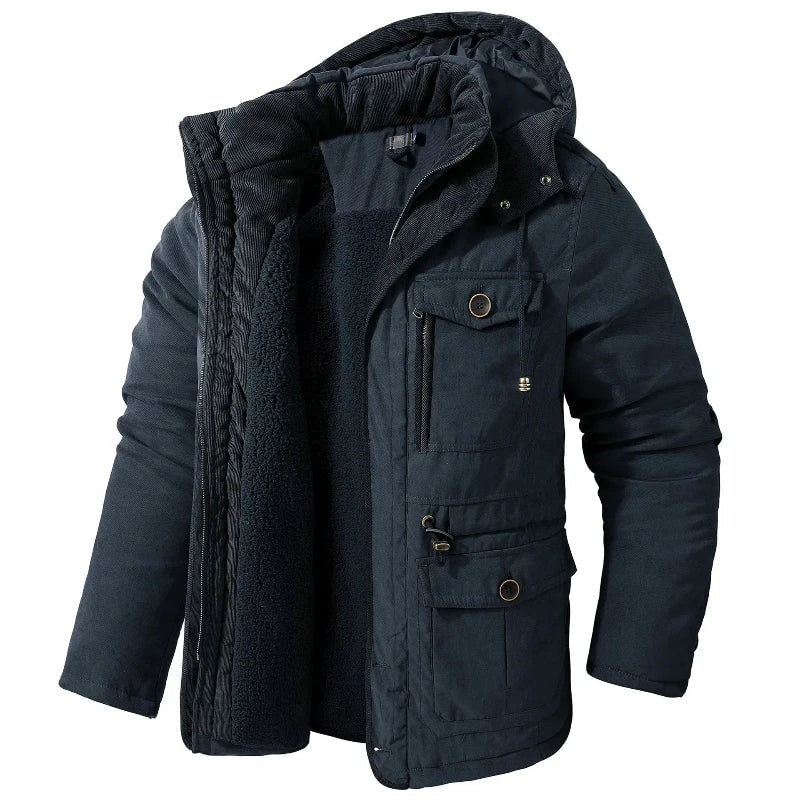 Fleecejakke Herre, Fleecejacket Parka med Hætte og Fleecefór 3