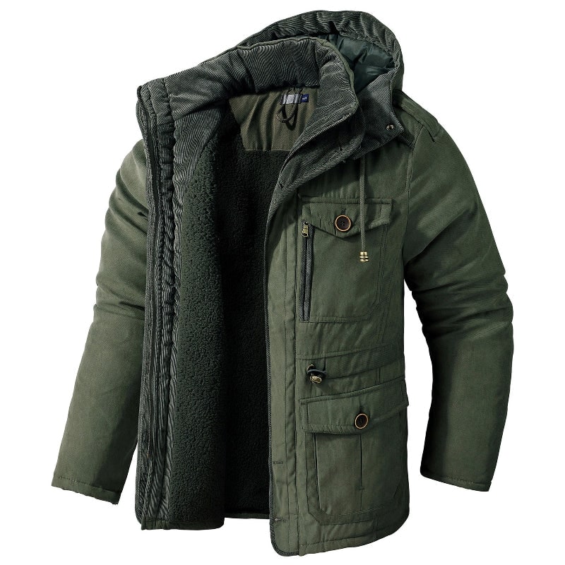 Fleecejakke Herre, Fleecejacket Parka med Hætte og Fleecefór 4