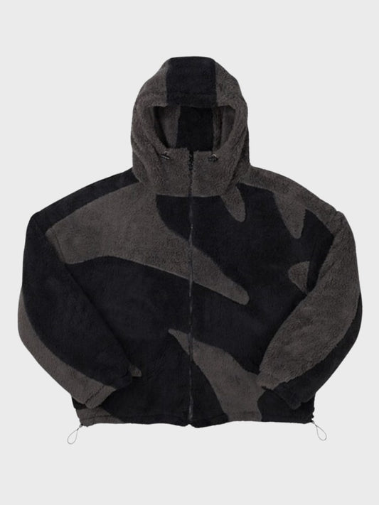 Fleecejas Heren met Rits en Capuchon in Teddyfleece met Patroon