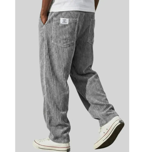 Ribfluwelen Broek Heren met Wijde Pijpen, Relaxte Corduroy Broek met Zakken