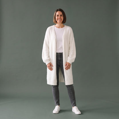 Fluffy Sweater, Lang Åben Cardigan Dame i Blød Strik 1
