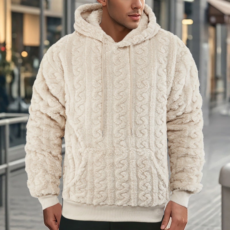 Hættetrøje Herre, Blød Teddyfleece med Kabelmønster 2