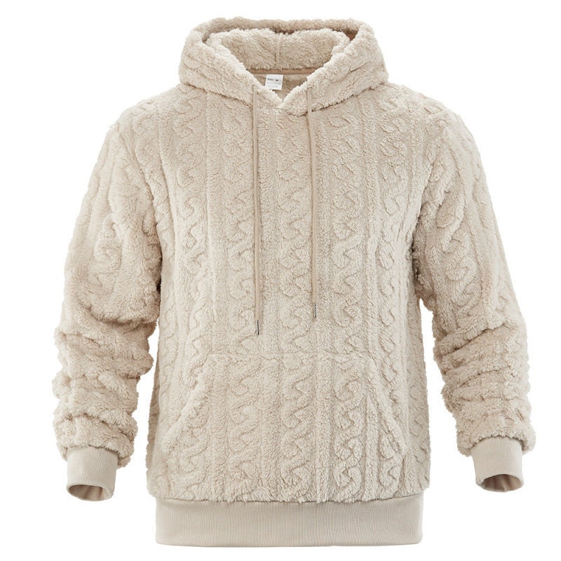 Hættetrøje Herre, Blød Teddyfleece med Kabelmønster 4