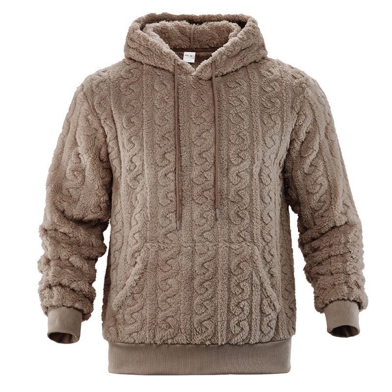 Hættetrøje Herre, Blød Teddyfleece med Kabelmønster 5