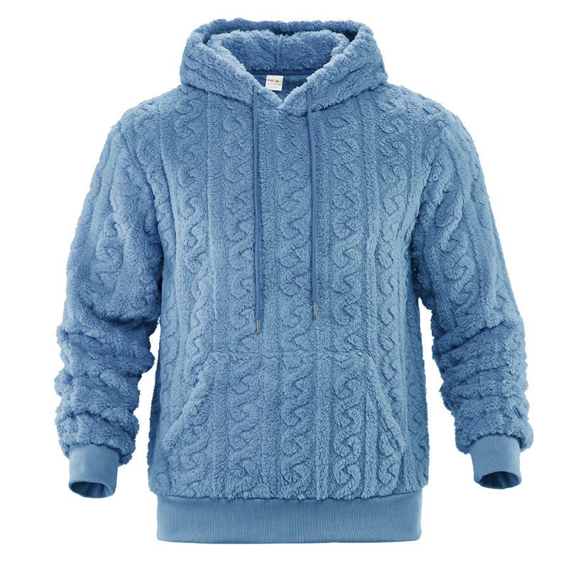Hættetrøje Herre, Blød Teddyfleece med Kabelmønster 6