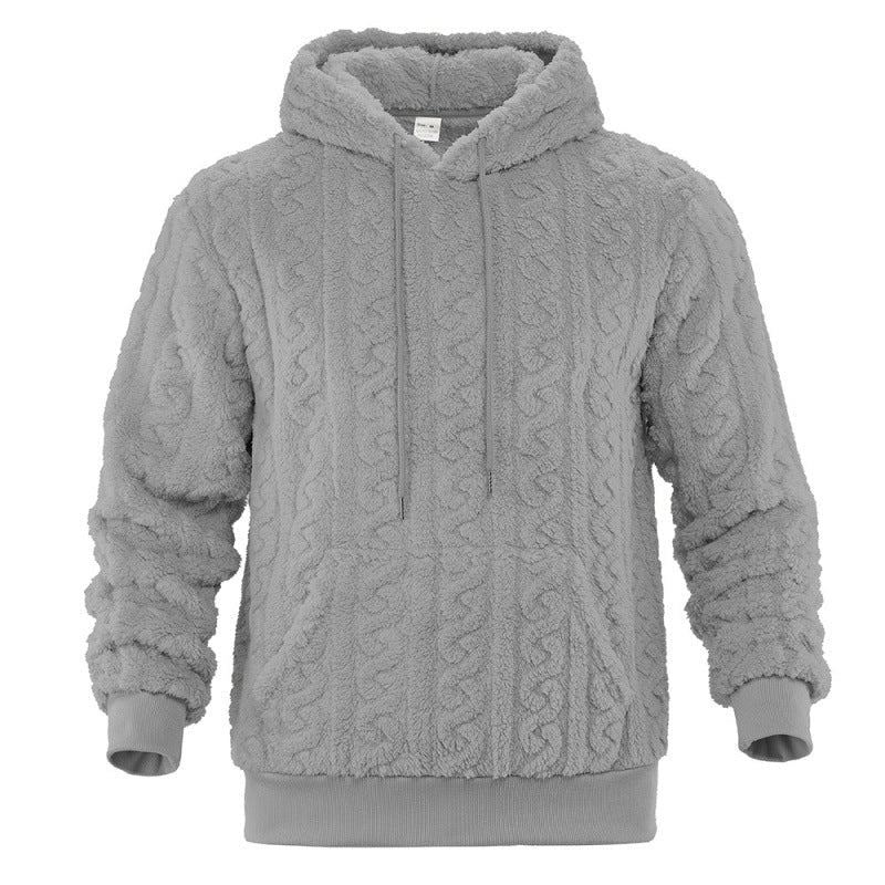 Hættetrøje Herre, Blød Teddyfleece med Kabelmønster 7
