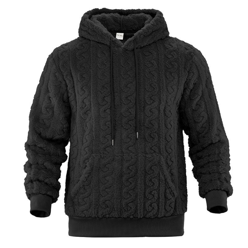 Hættetrøje Herre, Blød Teddyfleece med Kabelmønster 8