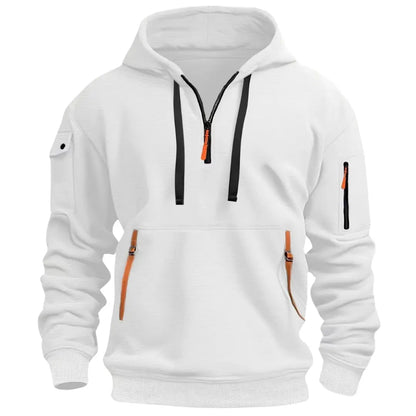 Hættetrøje Herre med Halv Lynlås, Sporty Pullover med Lommer 8