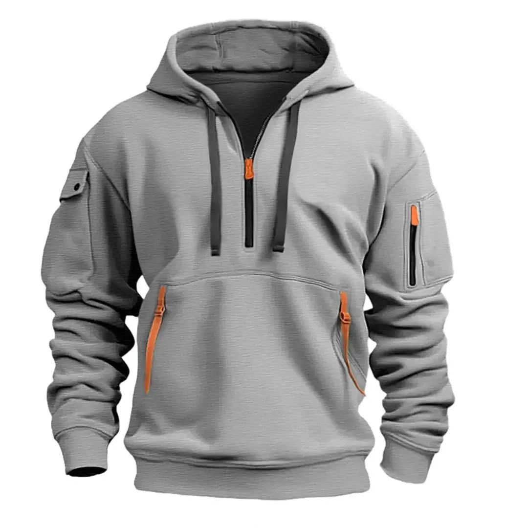 Hættetrøje Herre med Halv Lynlås, Sporty Pullover med Lommer 3