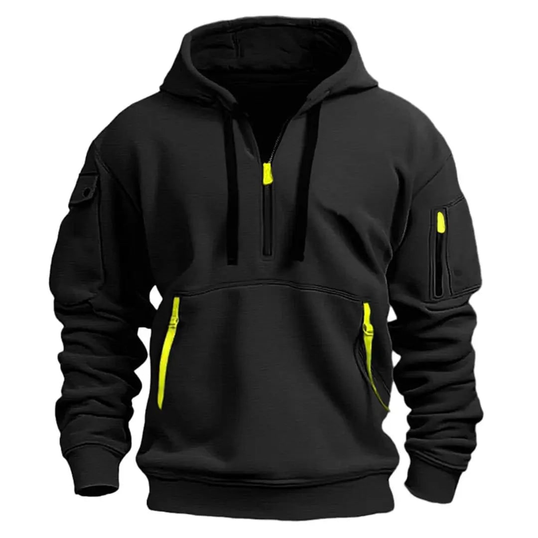 Hættetrøje Herre med Halv Lynlås, Sporty Pullover med Lommer 5