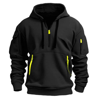 Hættetrøje Herre med Halv Lynlås, Sporty Pullover med Lommer 5