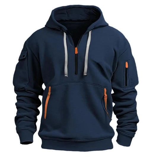 Hoodie heren met halve rits, sportieve pullover met zakken 2