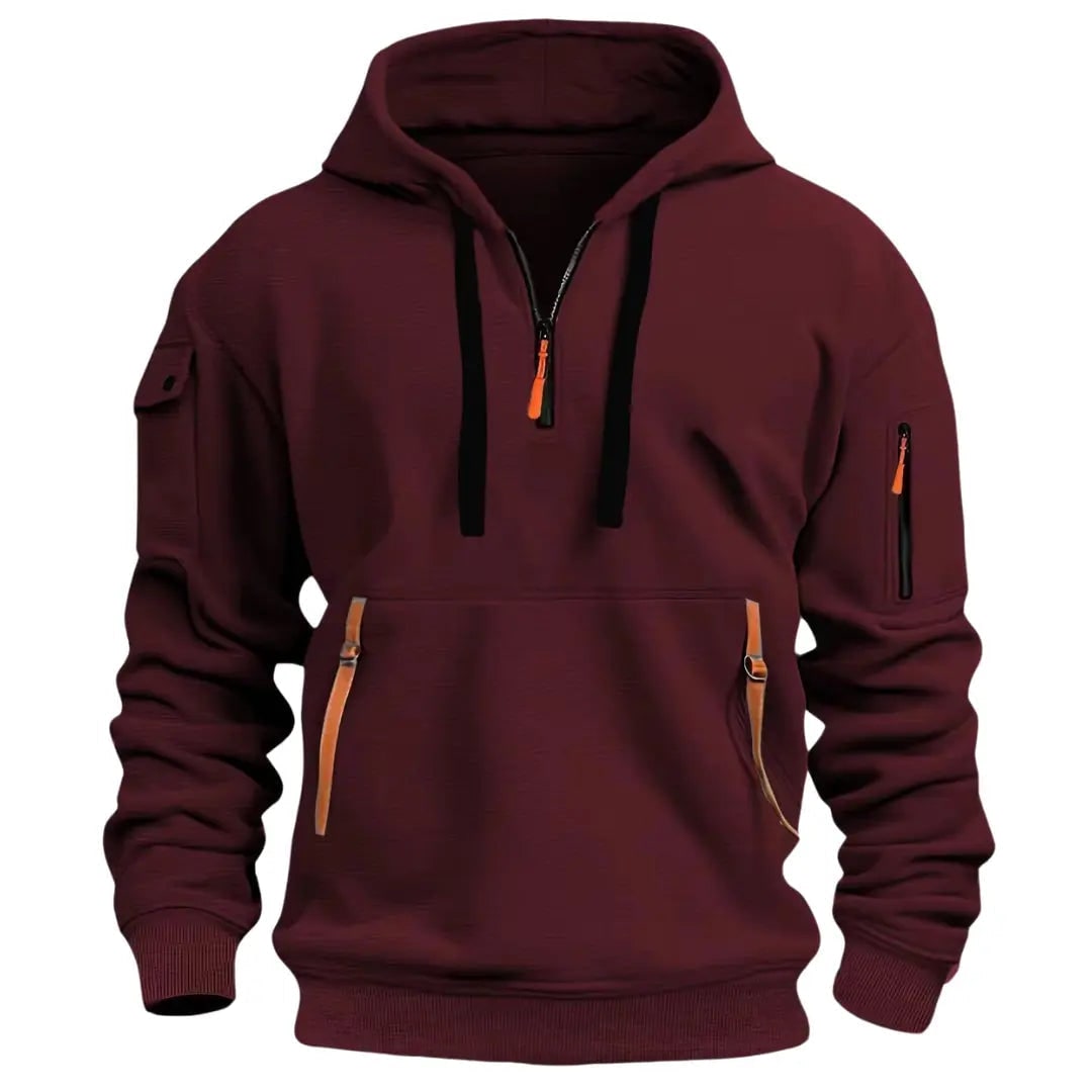 Hættetrøje Herre med Halv Lynlås, Sporty Pullover med Lommer 7