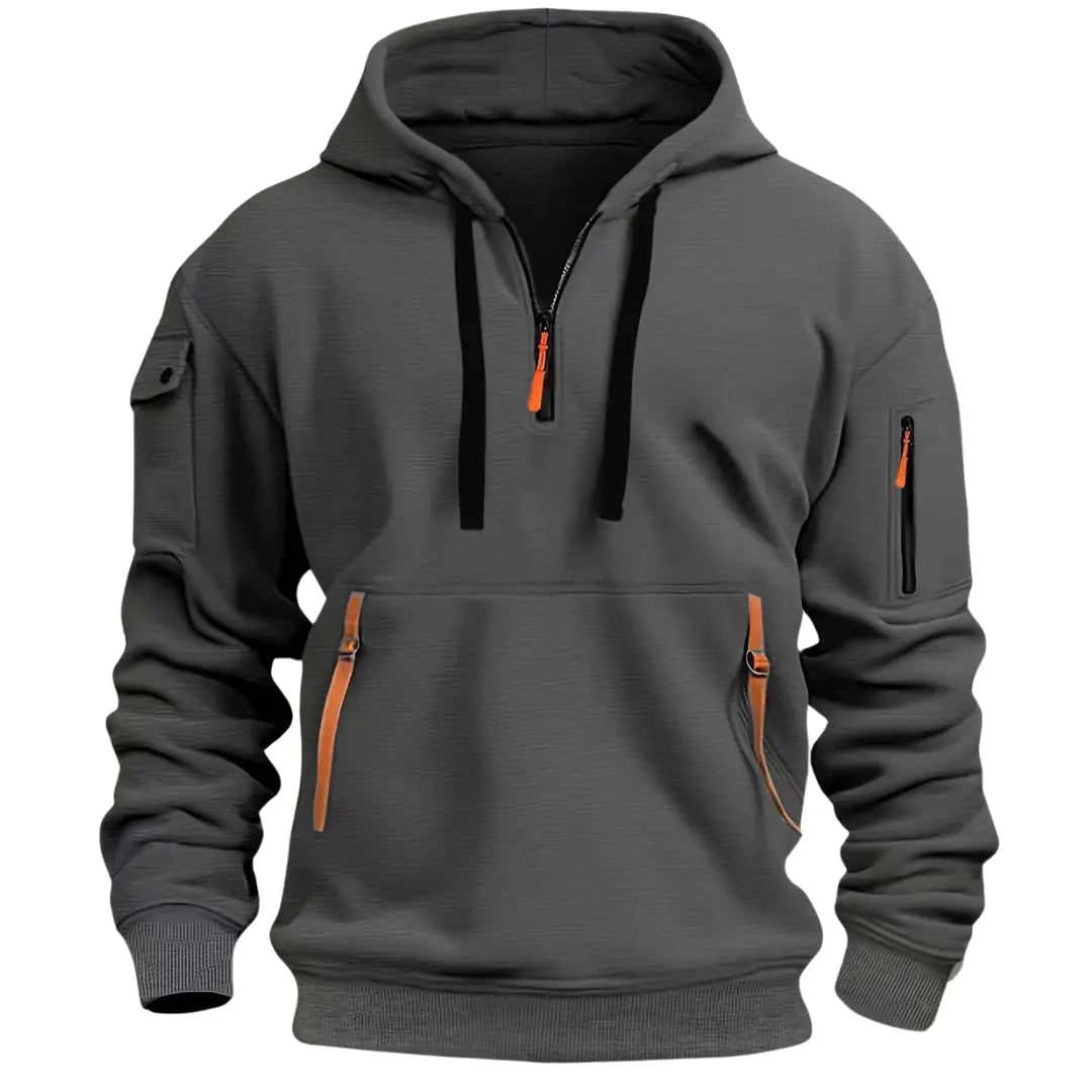 Hættetrøje Herre med Halv Lynlås, Sporty Pullover med Lommer 6