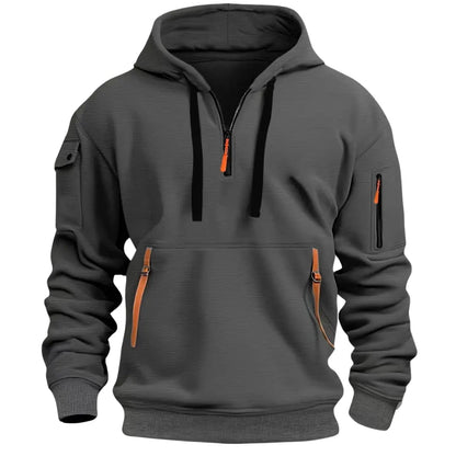 Hættetrøje Herre med Halv Lynlås, Sporty Pullover med Lommer 6