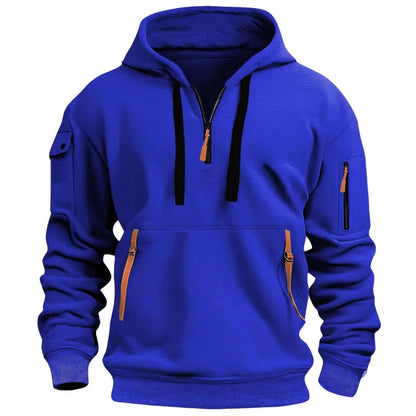 Hættetrøje Herre med Halv Lynlås, Sporty Pullover med Lommer 9