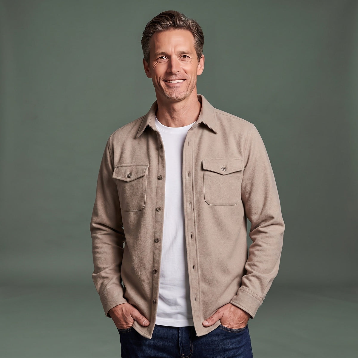 Heren Coat Overhemdjas met Knoopsluiting en Borstzakken 1