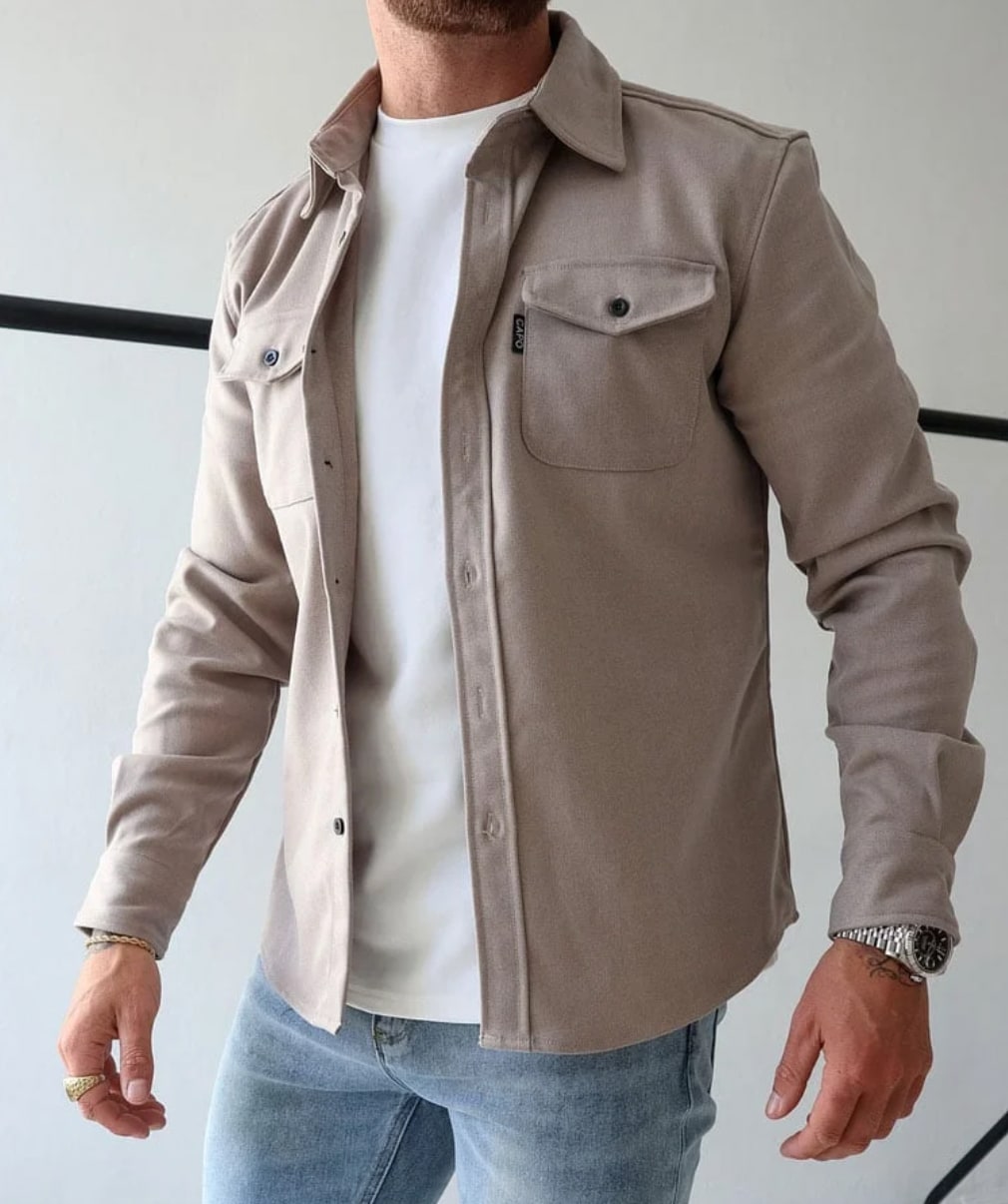 Heren Coat Overhemdjas met Knoopsluiting en Borstzakken 8