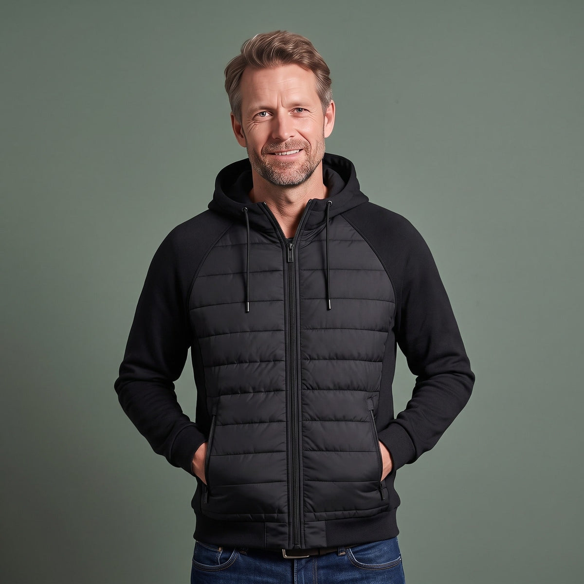 Heren Hoodie met Rits en Doorgestikte Voorkant Warm 1