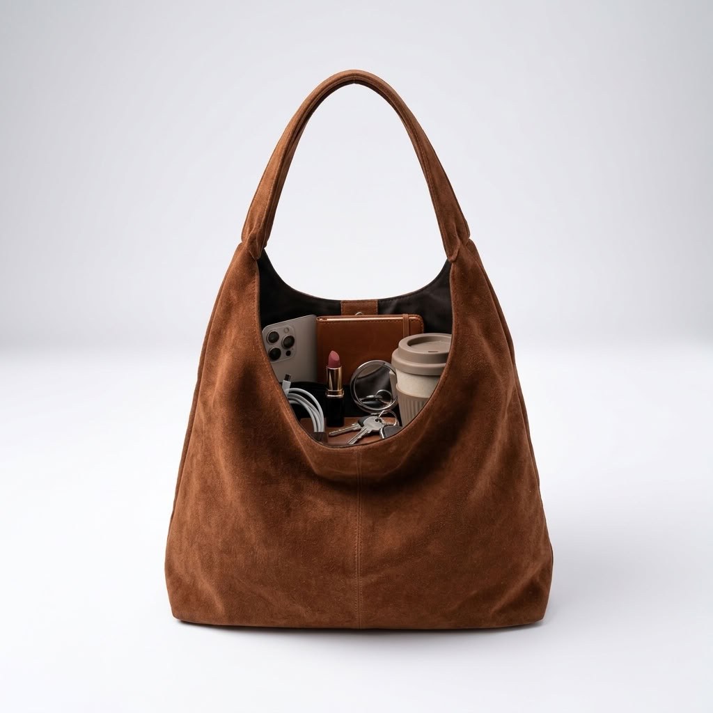 Skuldertaske Dame Hobo, Rummelig Taske med Bred Skulderrem 7