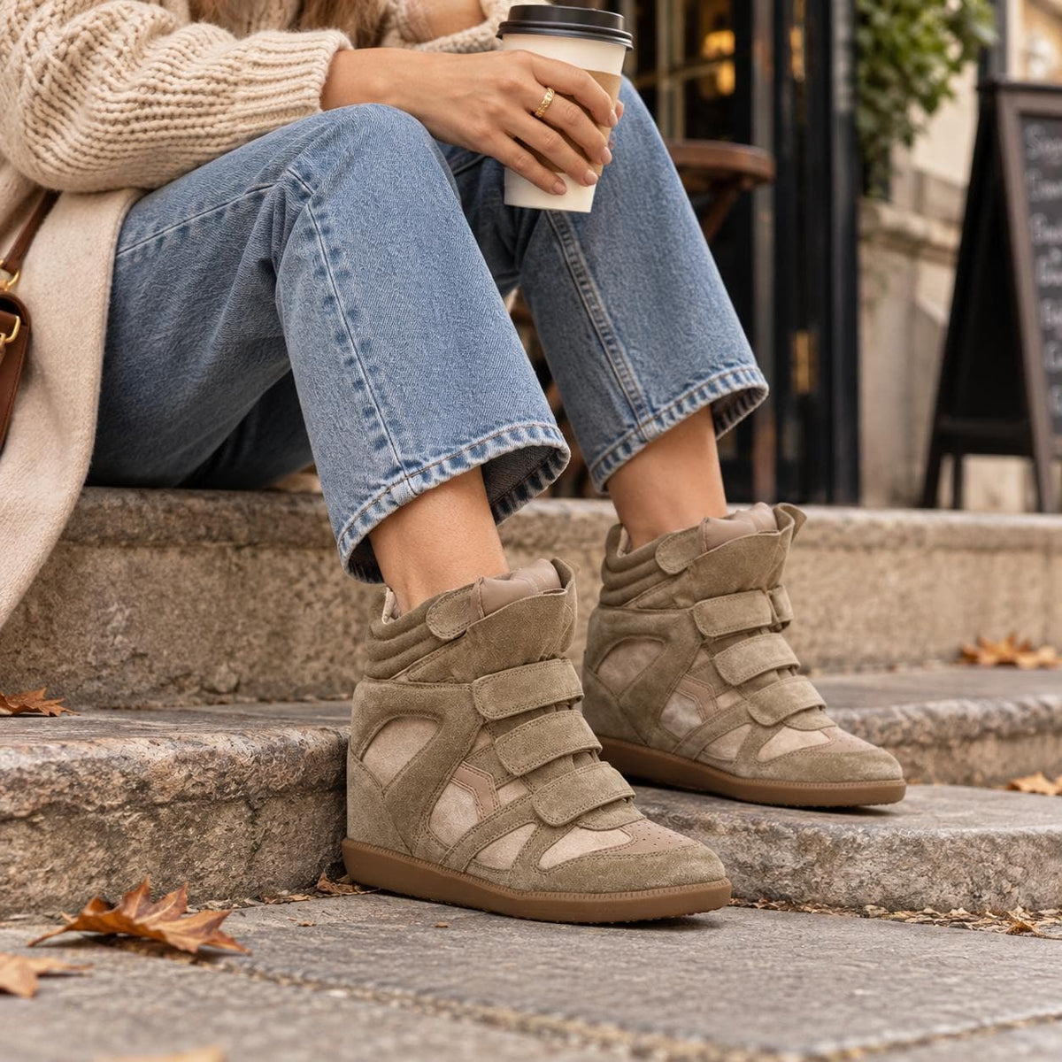 Hoge Sneakers voor Dames met Verborgen Sleehak en Klittenband 3