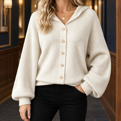 Hooded Cardigan, Sweater Dame med Hætte og Knapper 3