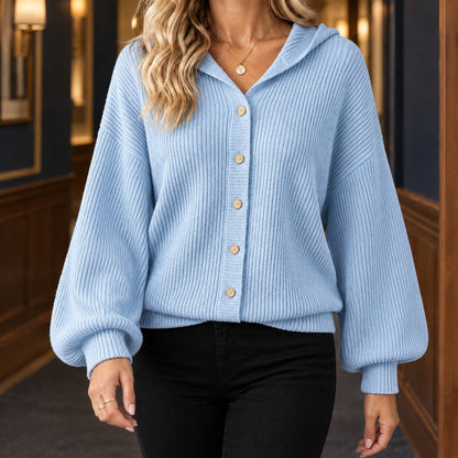 Hooded Cardigan, Sweater Dame med Hætte og Knapper 6