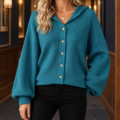 Hooded Cardigan, Sweater Dame med Hætte og Knapper 7