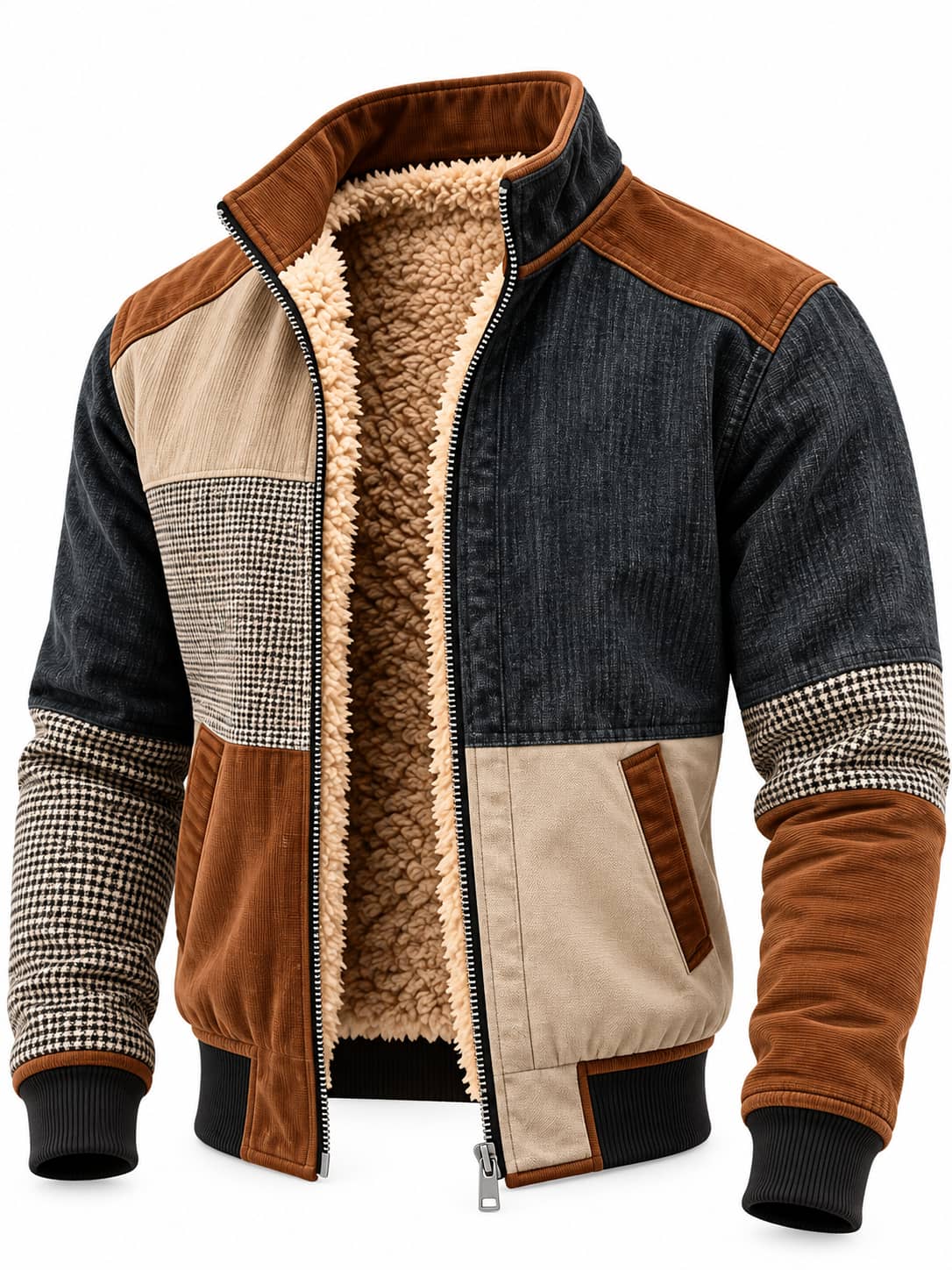 Jaren 90 Jas voor Heren, Warme Fleece Jas met Hoge Kraag 1