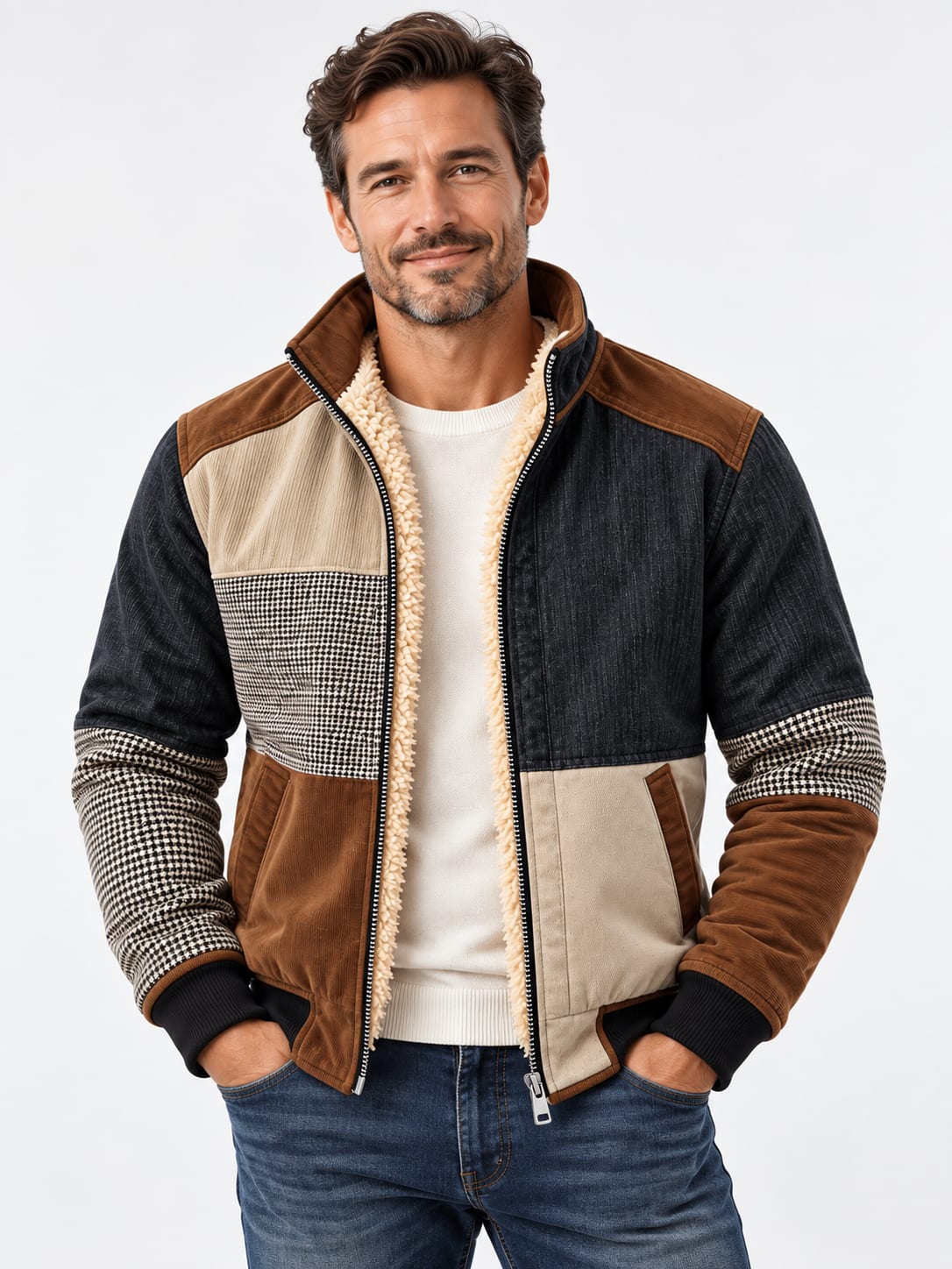 Jaren 90 Jas voor Heren, Warme Fleece Jas met Hoge Kraag 3