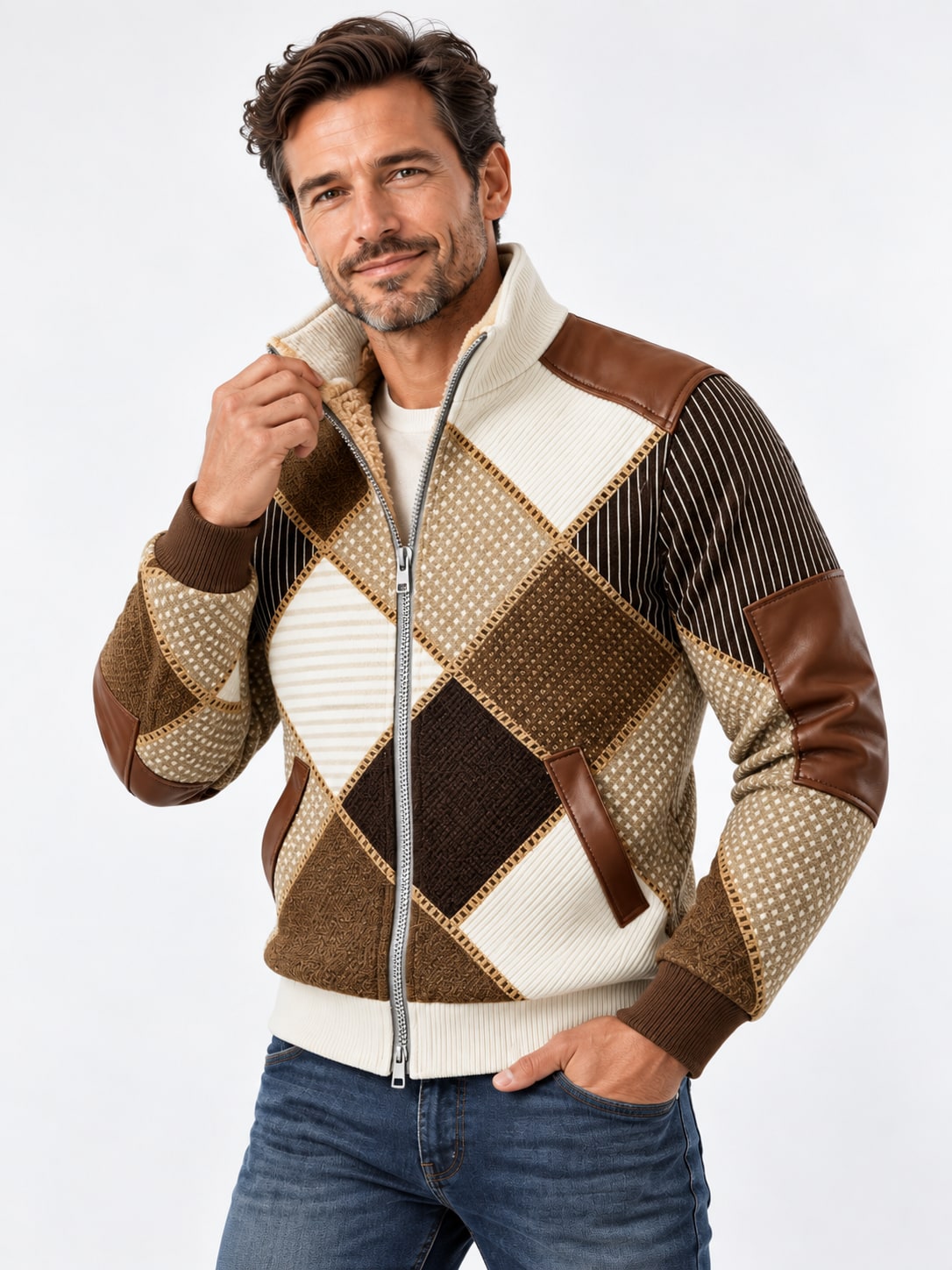 Jaren 90 Jas voor Heren, Warme Fleece Jas met Hoge Kraag 4