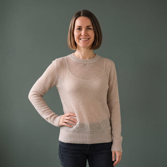 Knit Sweater, Striktrøje Dame i Let Finstrik med Rund Hals 1