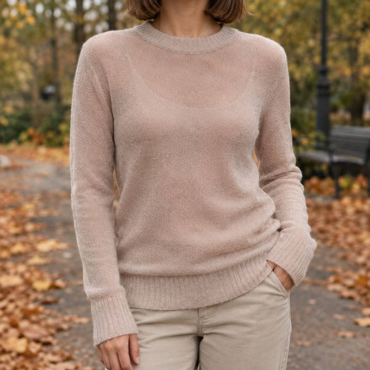 Knit Sweater, Striktrøje Dame i Let Finstrik med Rund Hals 2