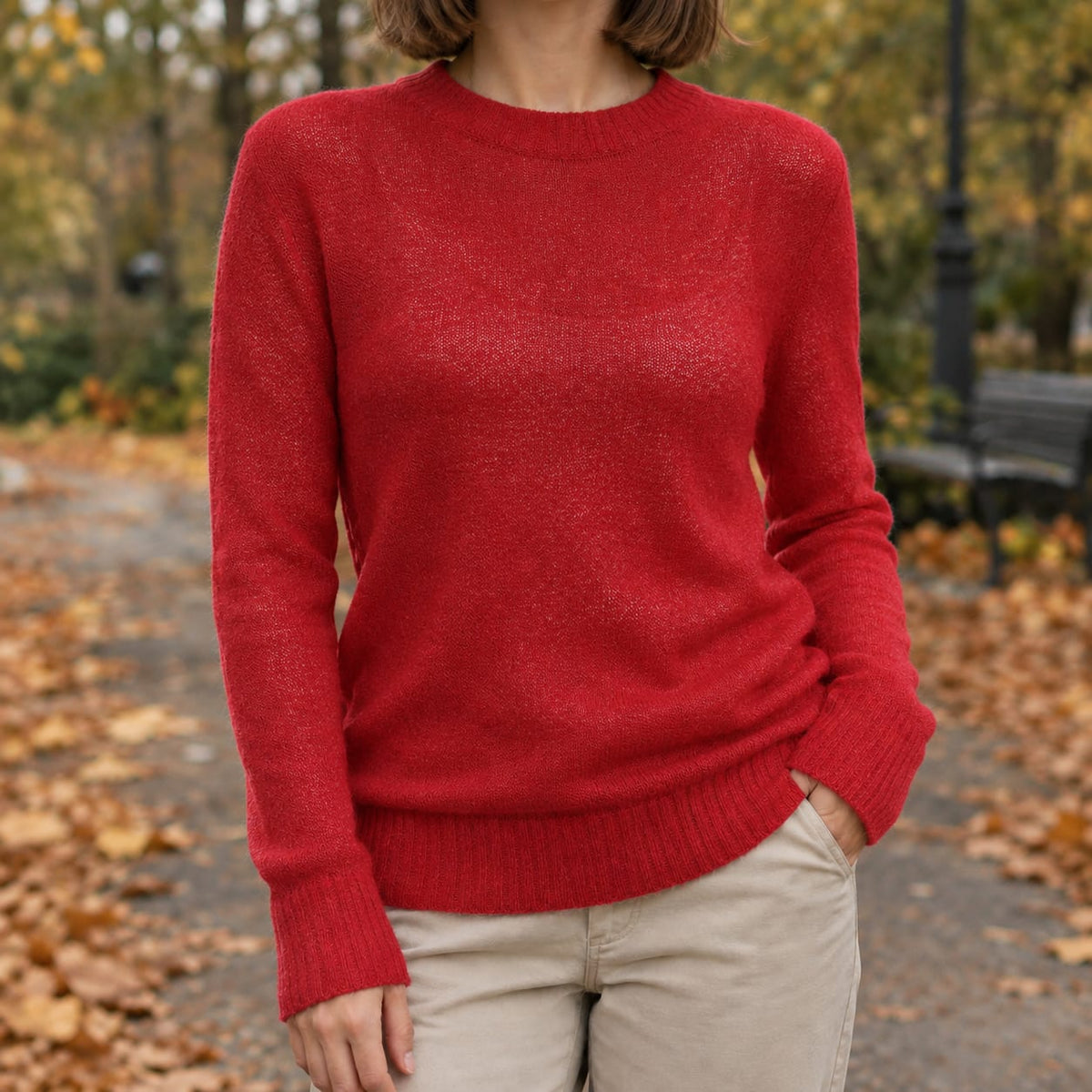 Knit Sweater, Striktrøje Dame i Let Finstrik med Rund Hals 3