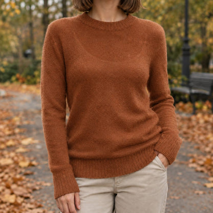 Knit Sweater, Striktrøje Dame i Let Finstrik med Rund Hals 7