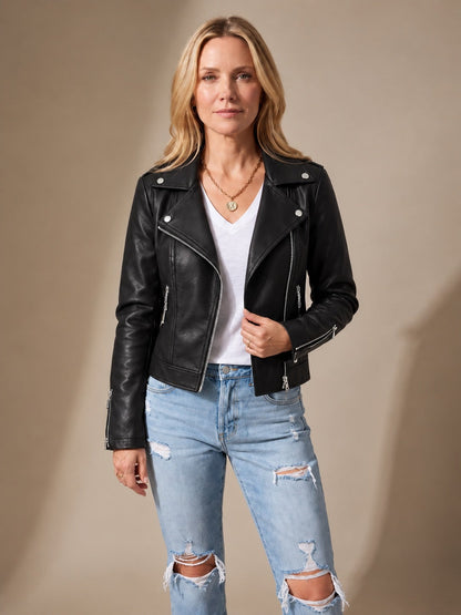 Kunstleren Bikerjack voor Dames met Asymmetrische Rits 1