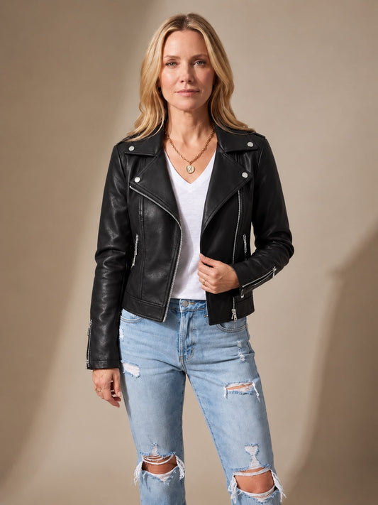 Kunstleren Bikerjack voor Dames met Asymmetrische Rits 1