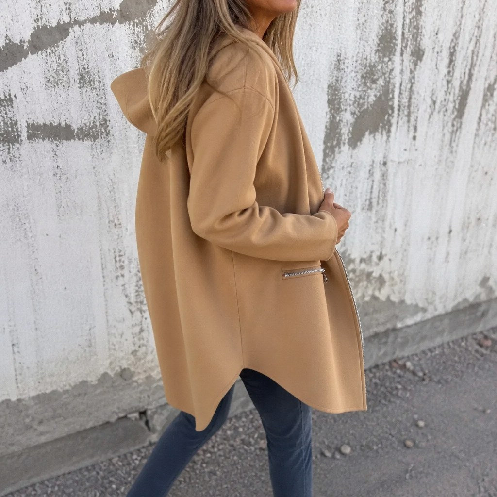 Lang Cardigan med Hætte Dame, Hættecardigan med Lynlås 5
