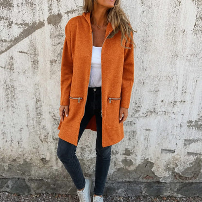 Lang Cardigan med Hætte Dame, Hættecardigan med Lynlås 6