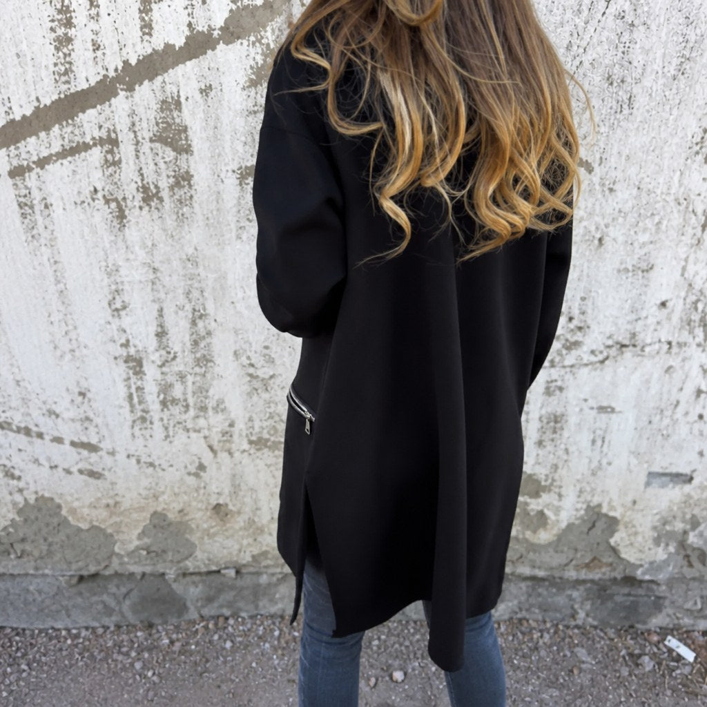 Lang Cardigan med Hætte Dame, Hættecardigan med Lynlås 4