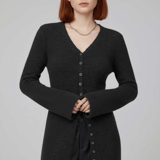 Lange cardigan voor dames met V-hals en knoopsluiting in zacht breisel 2