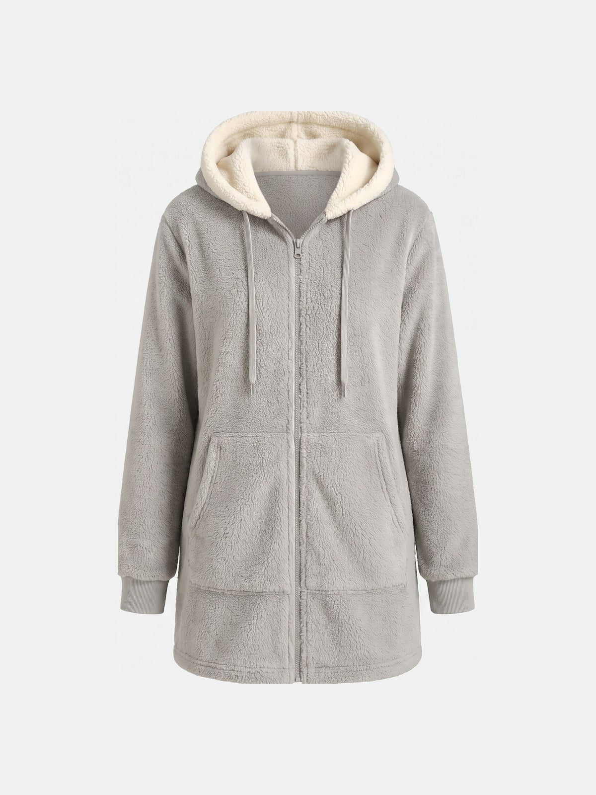 Lang Hættetrøje Dame i Fleece med Lynlås og Oversize Pasform 1