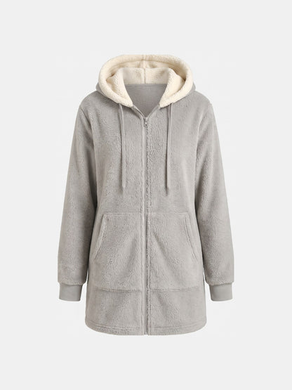 Lang Hættetrøje Dame i Fleece med Lynlås og Oversize Pasform 1