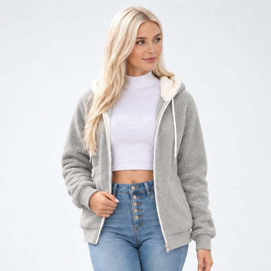 Lange Fleece Hoodie voor Dames, Fleecejas met Rits in Oversized Pasvorm