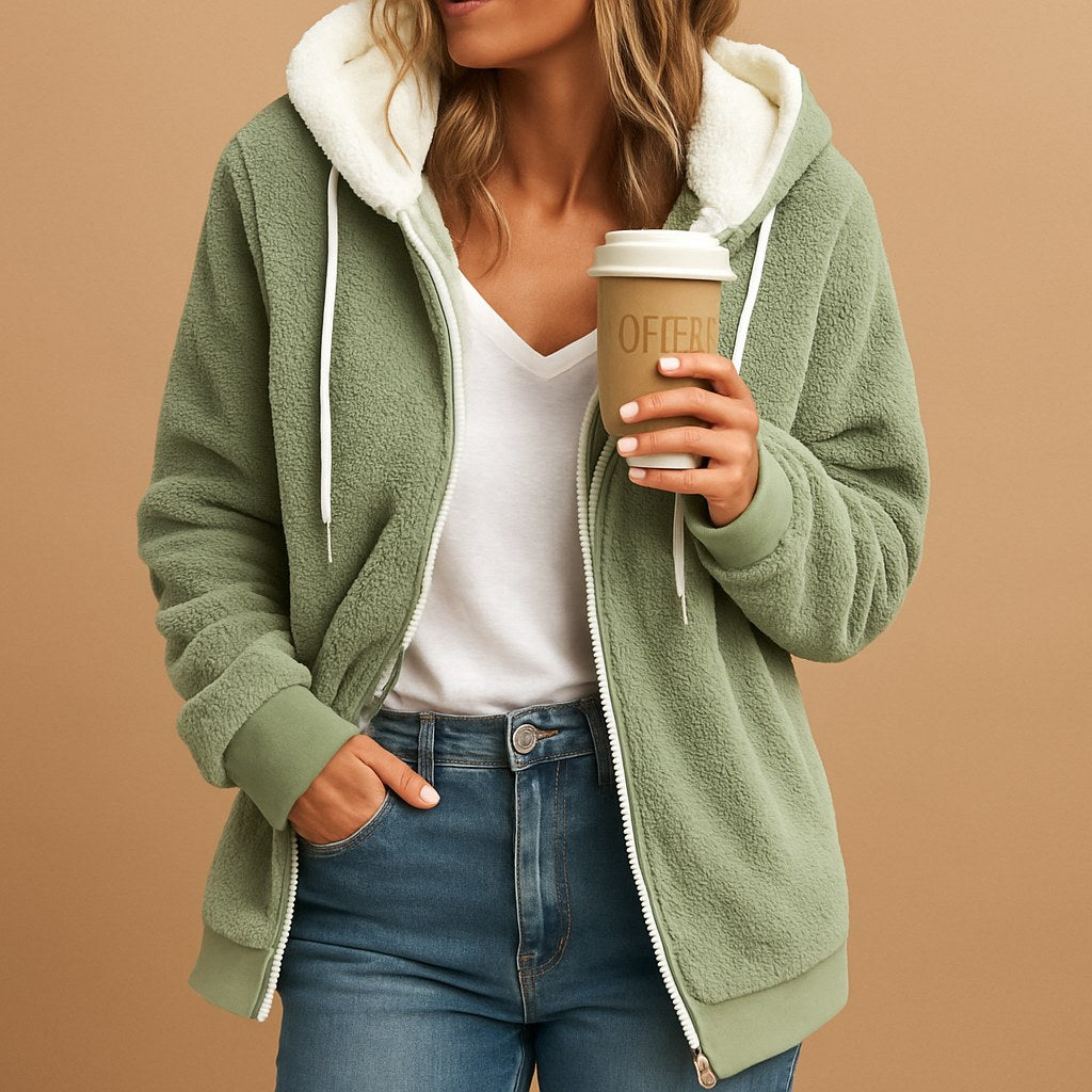 Lang Hættetrøje Dame i Fleece med Lynlås og Oversize Pasform 4
