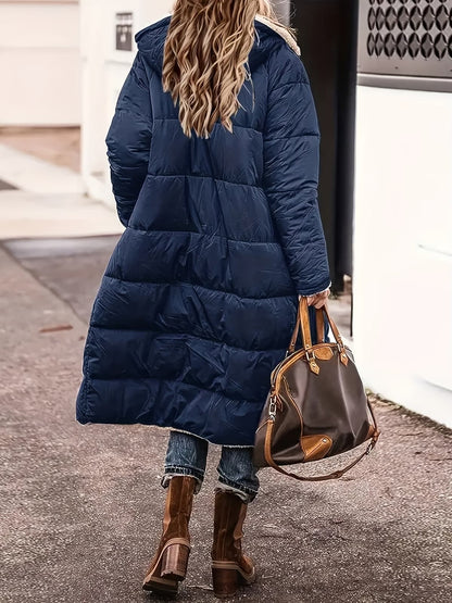 Lang Vinterjakke Dame med Teddyfór, Hætte og Quiltning 9