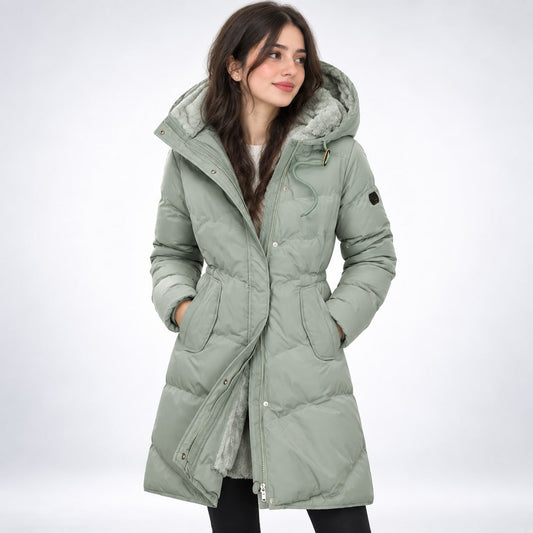 Lange Warme Winterjas met Capuchon en Zachte Voering