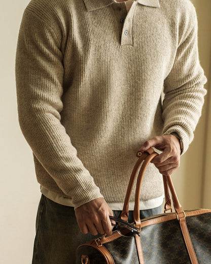 Beige polosweater til herre med taske