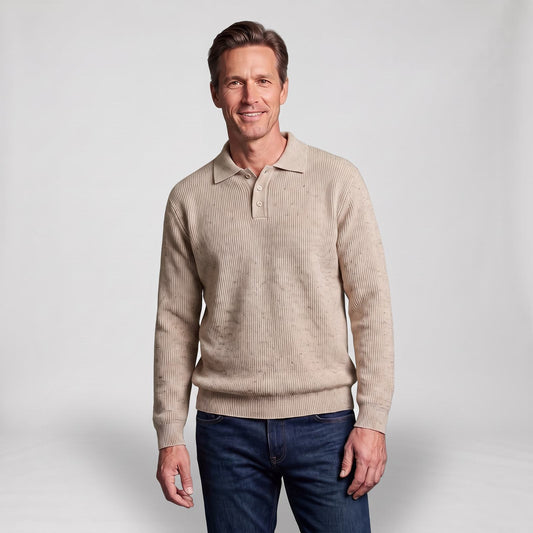 Polo Sweater met Lange Mouwen voor Heren in Zacht Breisel met Knoopsluiting
